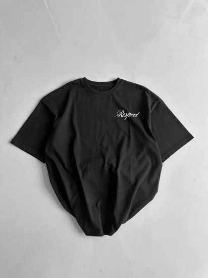 Baskılı Oversize Bisiklet Yaka T-shirt - Siyah resmi